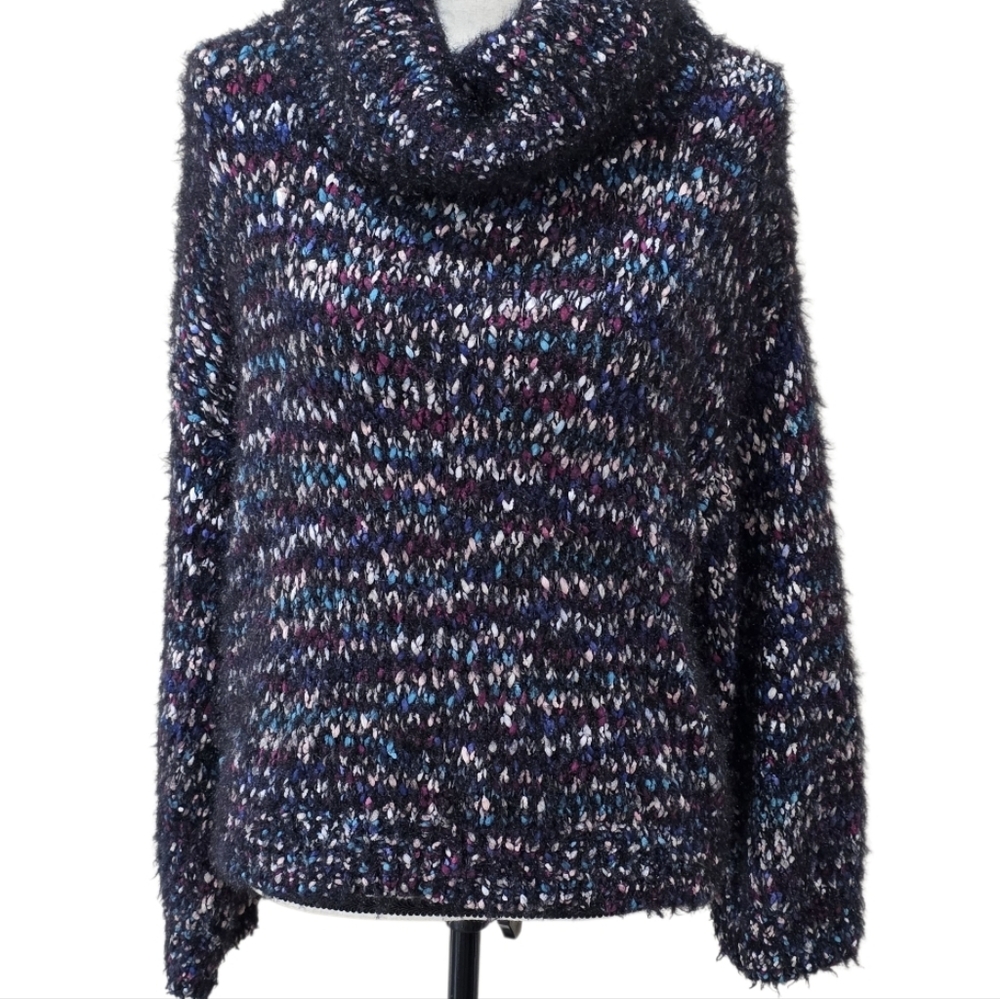 Express Vintage Y2k Multicolor shimmery Turtleneck Fuzzy Oversized  Sweater